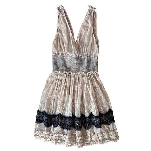 Free People V-Neck Sleeveless Sheer Metallic Dress Lace Size Small Gold Fairy - Picture 4 of 11